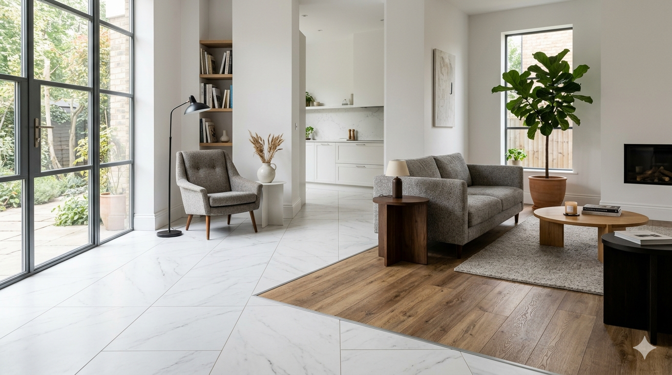 Comparison of tile and vinyl flooring options for residential interiors